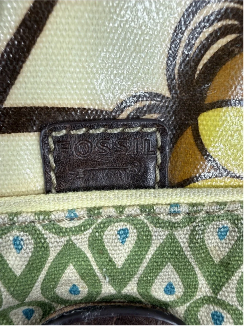 Vtg Fossil Key Per Messenger Bag laptop Coated Canvas Y2K 90s